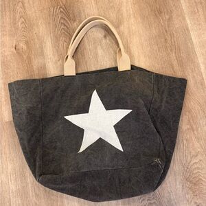 Dark grey canvas tote with white star